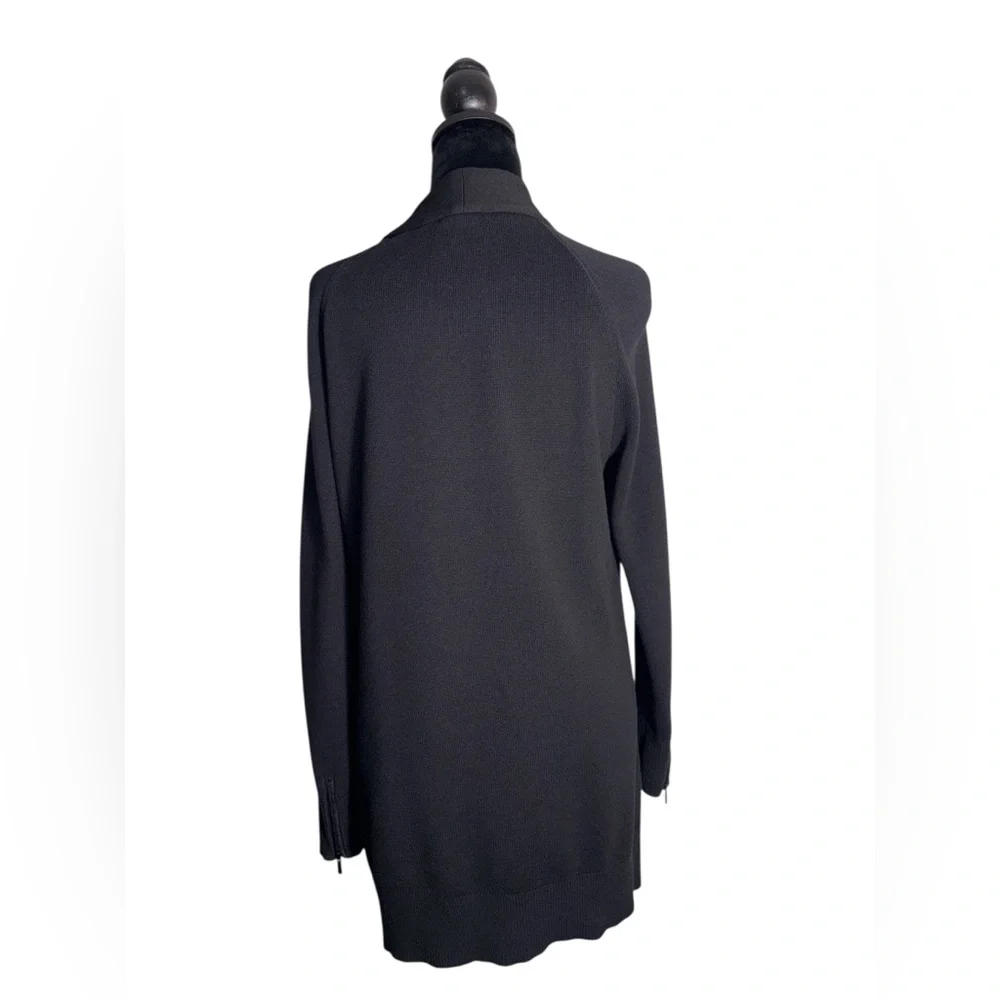 Cabi 3351 Tailor Ponte Knit Full Zip Coat in Black with faux leather trim Sz S